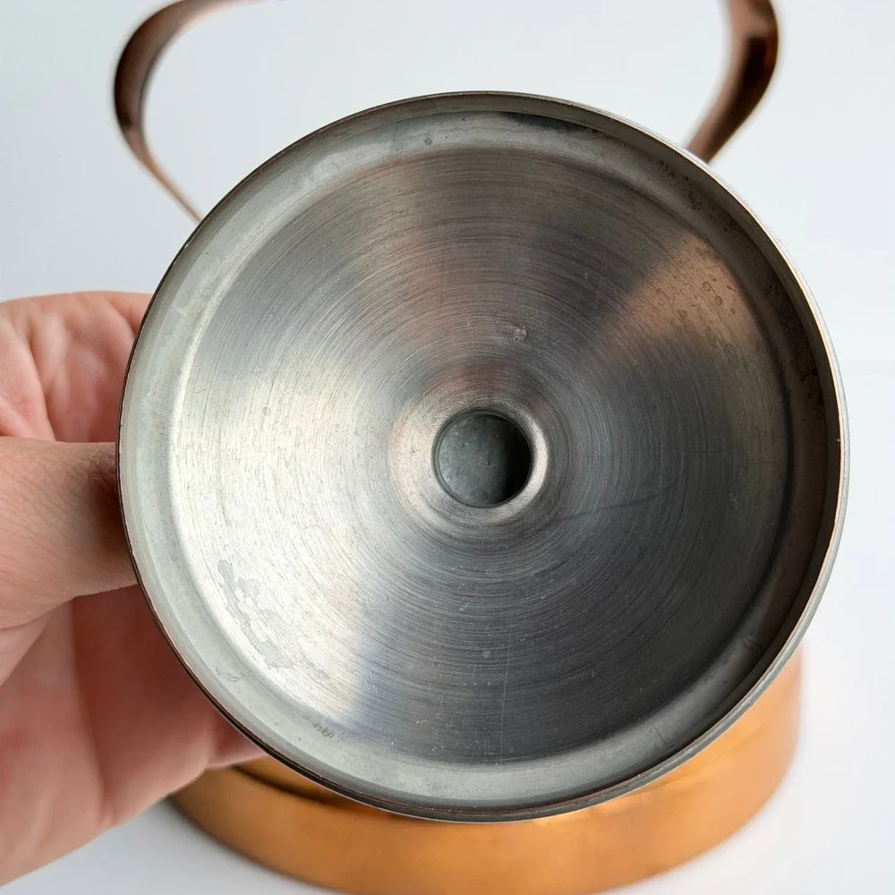 Vintage Copper Tea Kettle Pot Portugal Wood Handle Farmhouse Cottagecore MCM